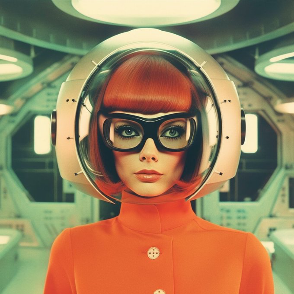 Futuristic woman in 60s fashion