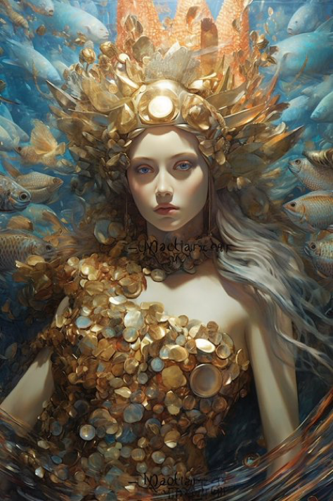 woman by ai v, in the style of aykut aydogdu, gold and silver, marvel comics, portraits with soft lighting, georgy...