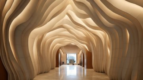 Award winning architectural photography: Open hallway in the style of sculptural paper constructions, dusan djukaric, cai guo-qiang, curvaceous simplicity, book...