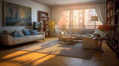 Photography interior of living room, in the style of emphasis on light and shadow, soft diffuse light --ar 91:51 --v...
