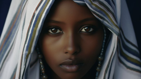 minimalism, close-up, portrait, Somalia, high fashion, storyteller style --ar 16:9