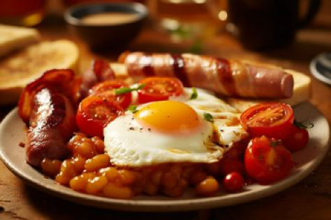 a film still closeup shot of a full english breakfast, beautiful plating, sharp focus, soft morning light --s 1000 --style...