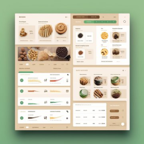 ux / ui kit for a groceries store admin dashboard website, white, green and brown tones color theme --v 5.1
