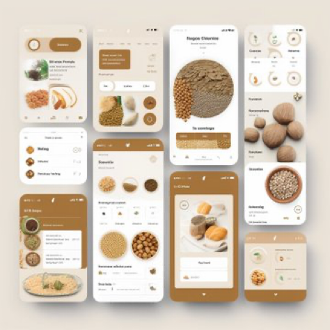 ux / ui kit for a groceries store mobile application admin dashboard, white, green and brown tones color theme --v...