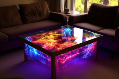 Neonfrostfire table, livingroom --ar 3:2