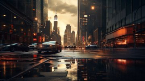 cinematic photography, An urban street scene at twilight, Cityscape, Evening, Atmosphere, Timeless Beauty, Landscape, in the style of Christopher Nolan,...