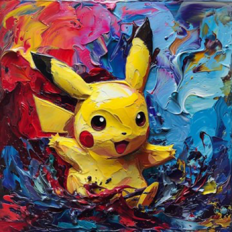 PIkachu, psychedelic chaos swirling color, vivid, vibrant, quirky, impasto technique --style raw --v 6.0