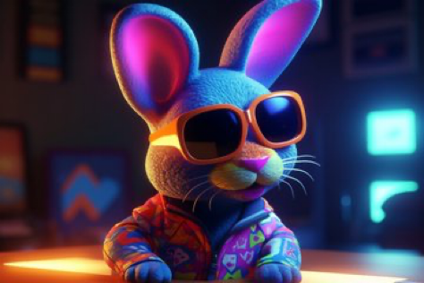 'a cartoon rabbit wearing sunglasses, in the style of vray tracing, neonpunk, photo-realistic techniques, konica big mini, detailed costumes, colab,...