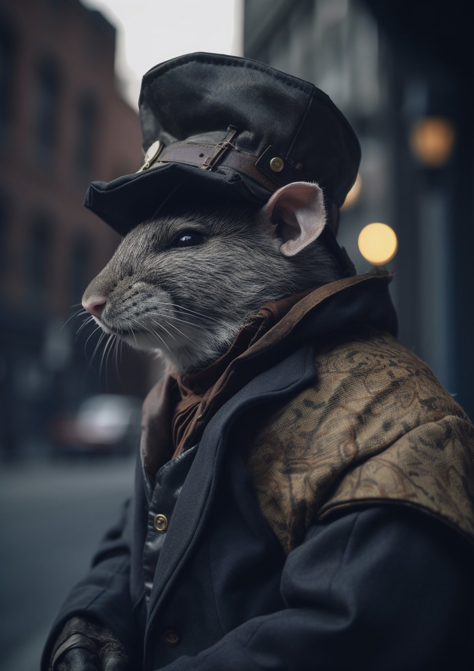 anthropomorphic rat czar, in the style of gangs of new York, cold luts filter, professional cosplay photoshoot Side-Angle (Side-View): Panasonic...