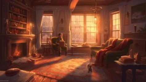 Chronicles of Narnia, Lucy and Mr. Tumnus sit together on a cozy-looking couch, surrounded by a warm, inviting glow. A...