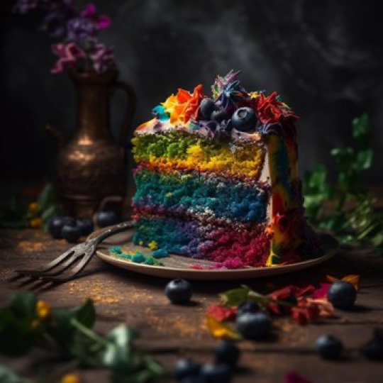 amazing rainbow cake, food photography, perfect lit, instagram, canon Eos r3, photography winning awards, perfect lighting, editorial photo, some ingredients...