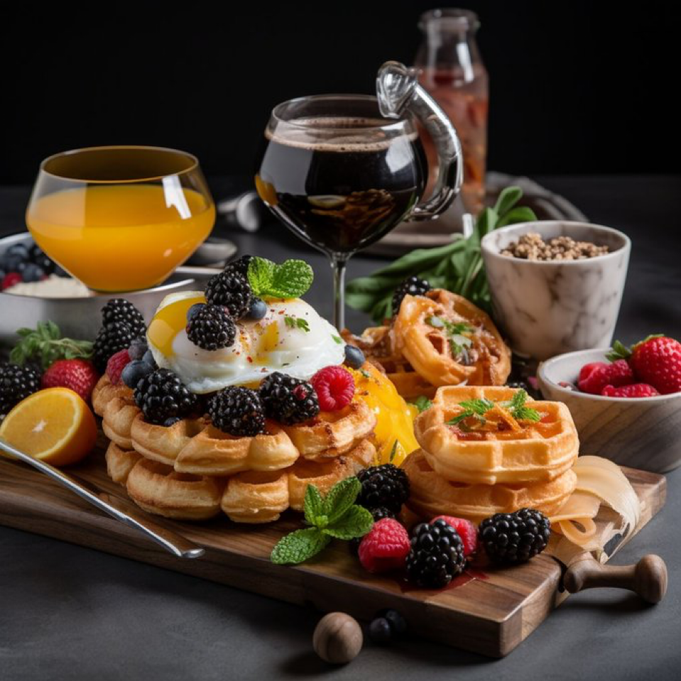 Design a scrumptious brunch menu that features a delectable main dish, a tempting side, and a luscious beverage. Consider incorporating...