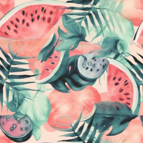wallpaper pattern of watercolor bananas :: watermelon color background --v 5 --tile