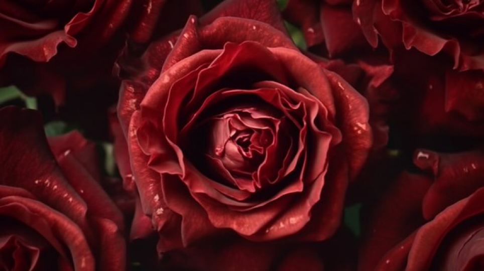 High biology symmetrical close - up shoot of Red Roses, anamorphic lens, ultra realistic, hyper detailed --ar 16:9 --q 2...