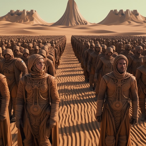 Dune
cinematic production still, [movie/description], produced by Baz Luhrman with his movies coloring and style, symmetrical, highly detailed