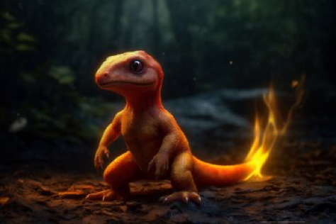 realistic charmander, charmander in real life, charmander as a real animal, fire tail, charmander Pokémon in realistic style, tail on...