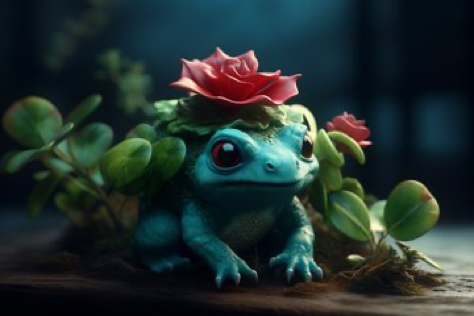 realistic bulbasaur, bulbasaur in real life, bulbasaur as a real animal, bulbasaur Pokémon in realistic style, one big flower growing...