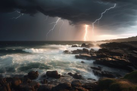 A remarkable photograph captures the raw power and beauty of a thunderstorm as it rolls in over a windswept coastal...