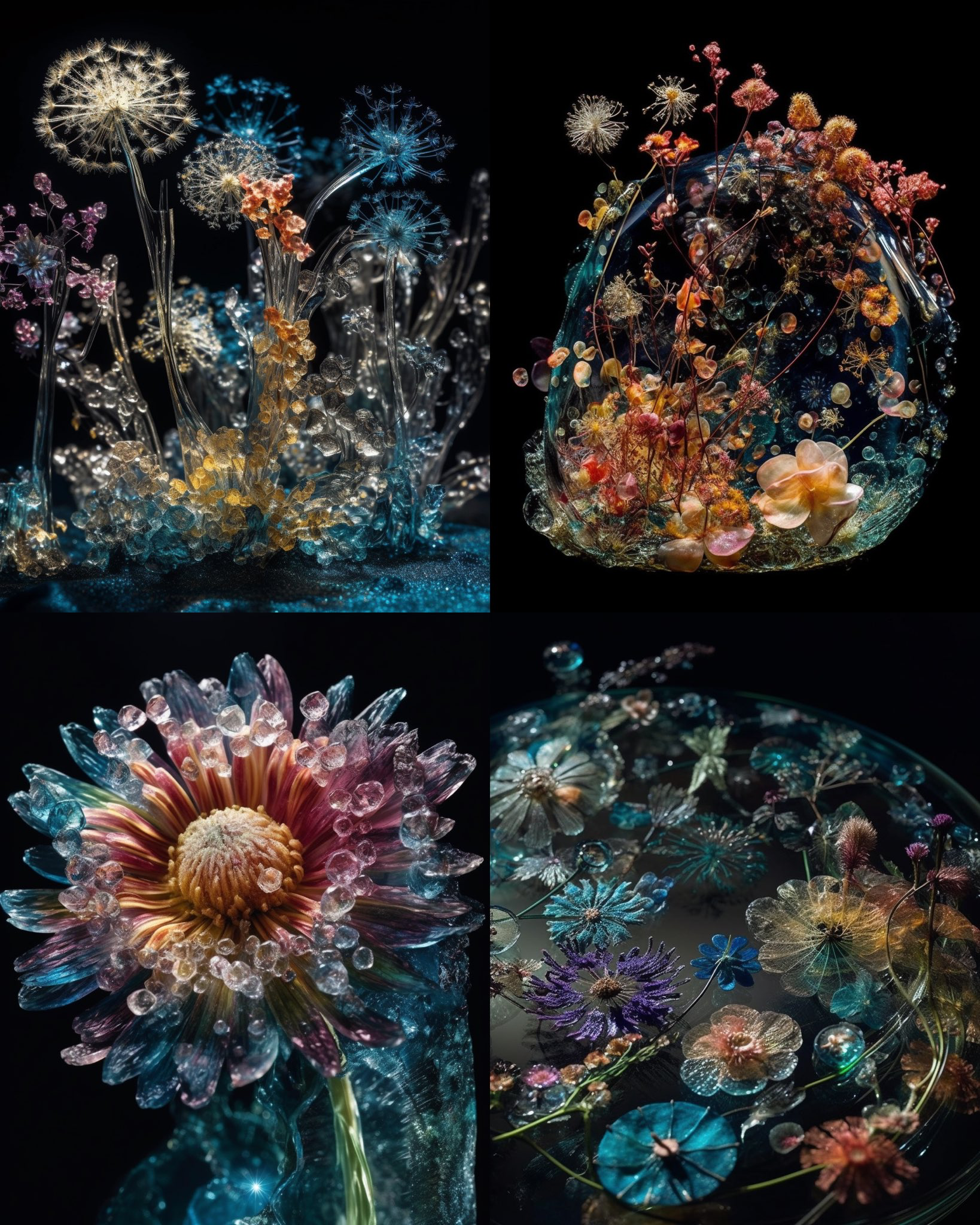 floral galaxies flowing through time made of crystals --ar 4:5 --s 750