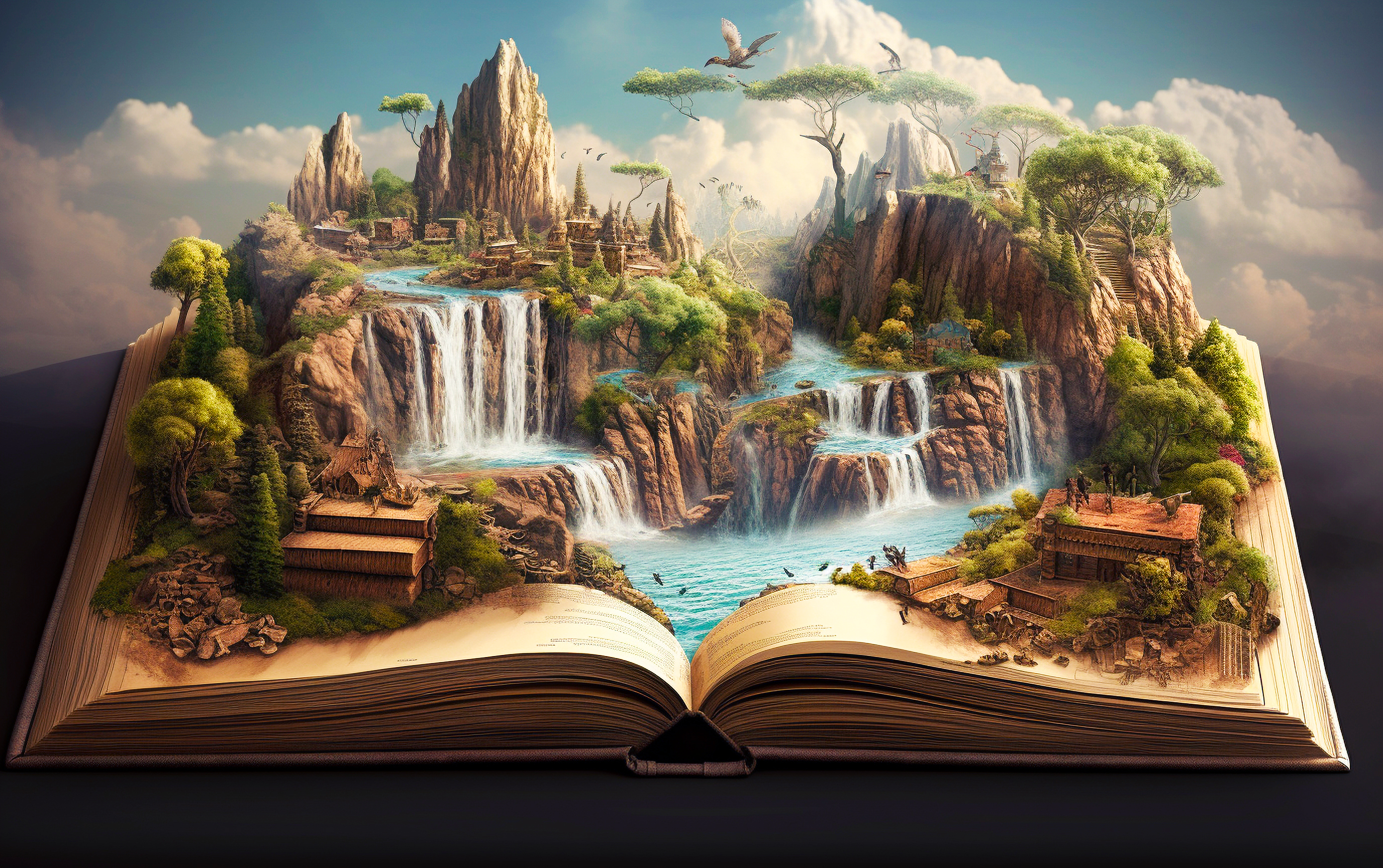 Ultra detailed digital 2d book artwork style, barren arid ambient with mountains, rivers and waterfalls in hyborian colors, clear sky...