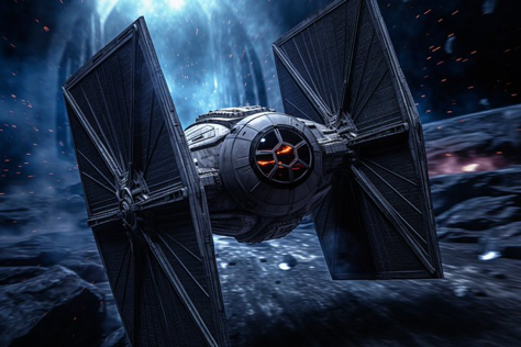 An action packed scene from an upcoming Oscar-winning star wars movie , beautiful sci fi background close up of a...