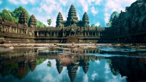 Cambodian temple, Angor Wat, extradimensional plain, unexplainable, inception, matrix, living in the simulation, singularity, rain, mirror universe, upside down, photorealistic,...