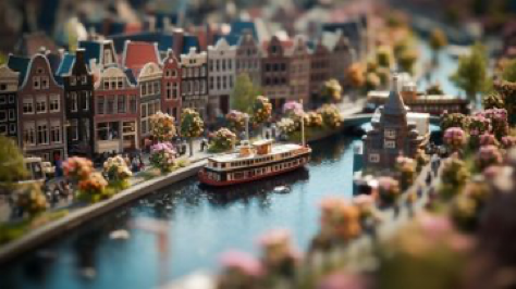 Tilt - shift photography, amsterdam, spring time, intricate detail, 4k, Cinematic lighting, realism, , Albert Bierstadt, Photorealistic, extreme definition, extreme...