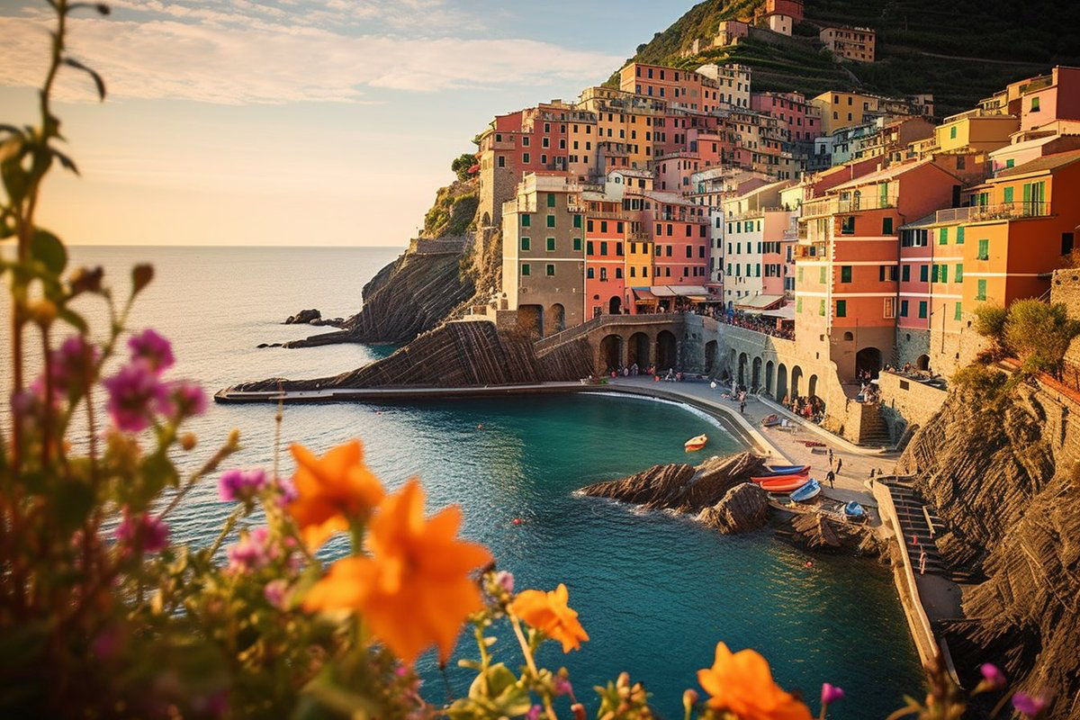 A captivating photograph highlights the vibrant colors and architectural beauty of Cinque Terre, Italy. These charming coastal villages, with their...