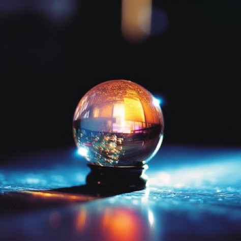 chromatic aberration , a single light flickers overhead in a dark room with a liquid mercury sphere, shot on Kodak...