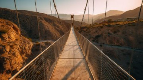 hanging bridge spans the desert, mesmerizing snapshot of nature, The long narrow suspension bridge, Nikon D850 with Nikkor 14-24mm f/2.8...