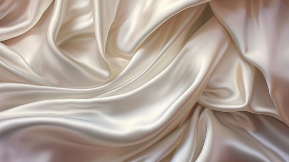 Flowing silk fabric, textile photorealism, richly-detailed textures, vivid sheen, subtle light reflections, soft folds and drapes, fluid movement illusion, precise...