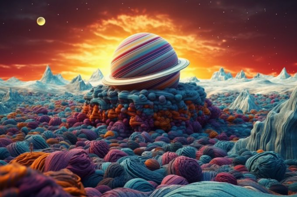 a planet in space draped with a hodgepodge of various fabrics, colorful, dynamic, epic, surreal, fantastic, HDR, Ultra Detailed, cinematic,...