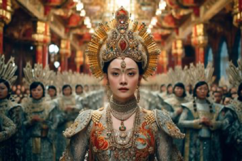 A cinematic, detailed photograph from the fictional Oscar-winning historical drama &#039;The Last Empress&#039;. The close up image captures the Empress...