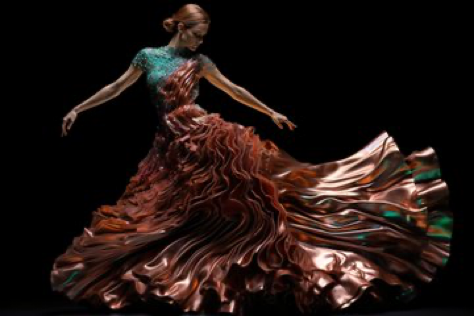 Prompt: &#039;&#039;A supermodel wearing a dress made of copper ore, by Gucci, fluid motion, Canon EOS 5D, low angle shot,...